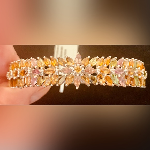 Multi-Tourmaline Bangle Bracelet in Platinum Over Sterling Silver 6.50 In NWT - Picture 10 of 14